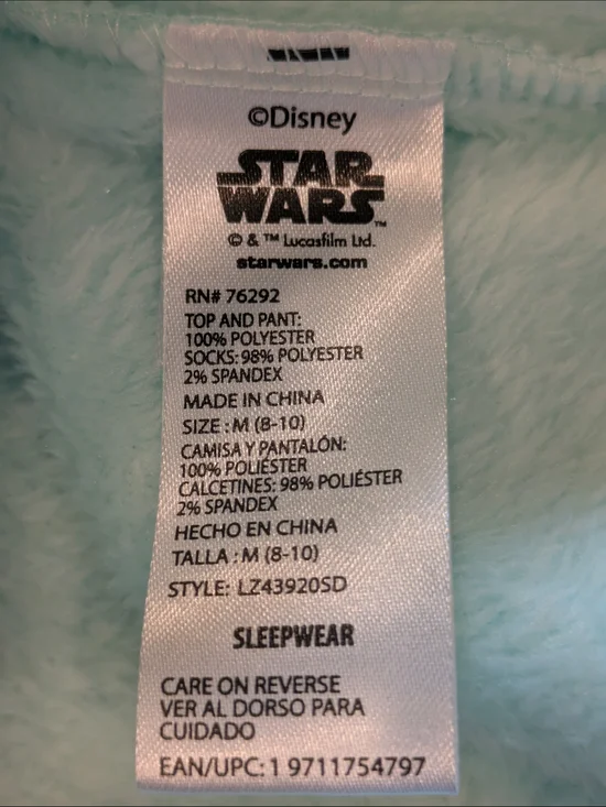 Disney Star Wars Grogu Baby Yoda Plush Fleece Sweatshirt Pajama Top M Mint Green - Picture 4 of 8